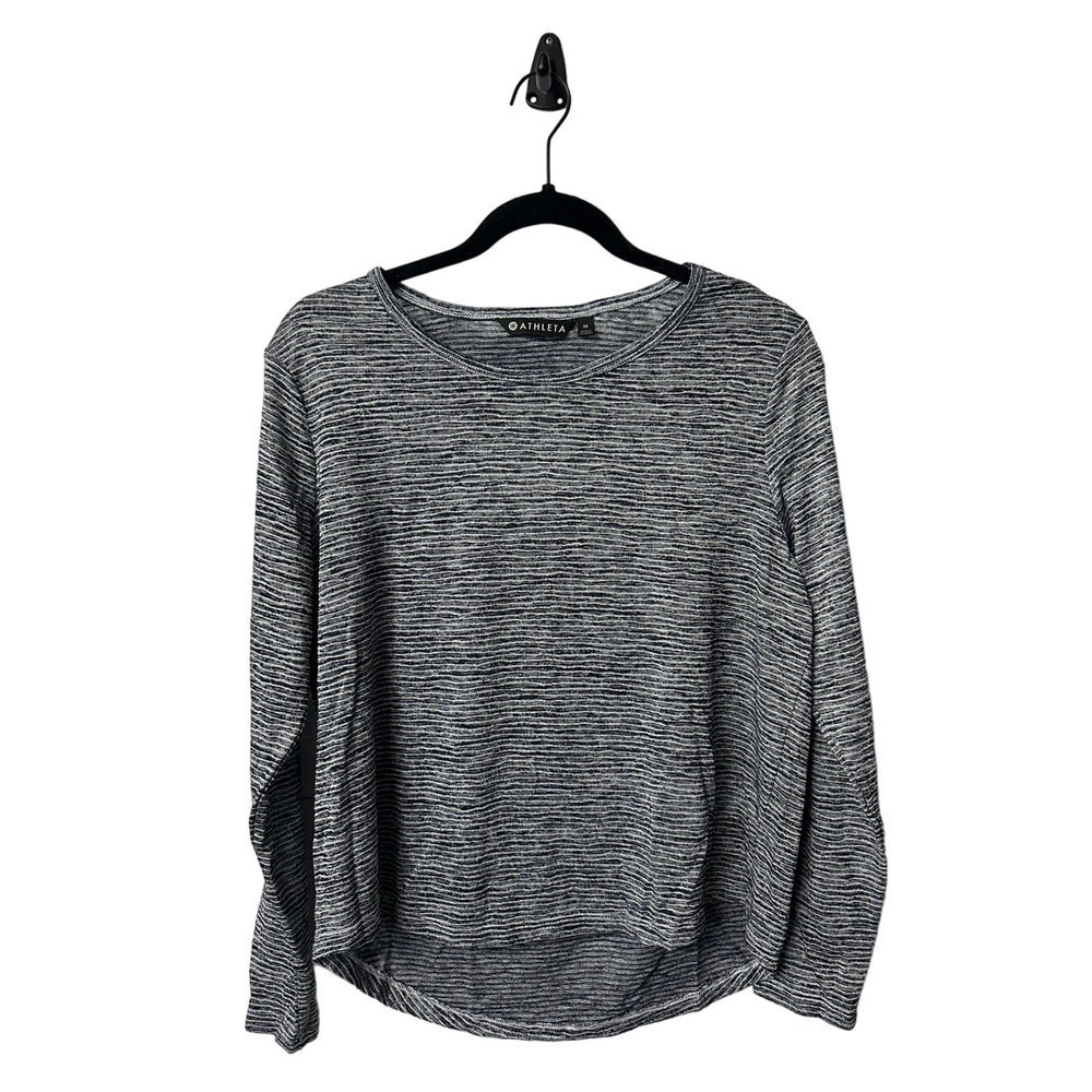Athleta Breezy Striped Open Back Top Navy and White